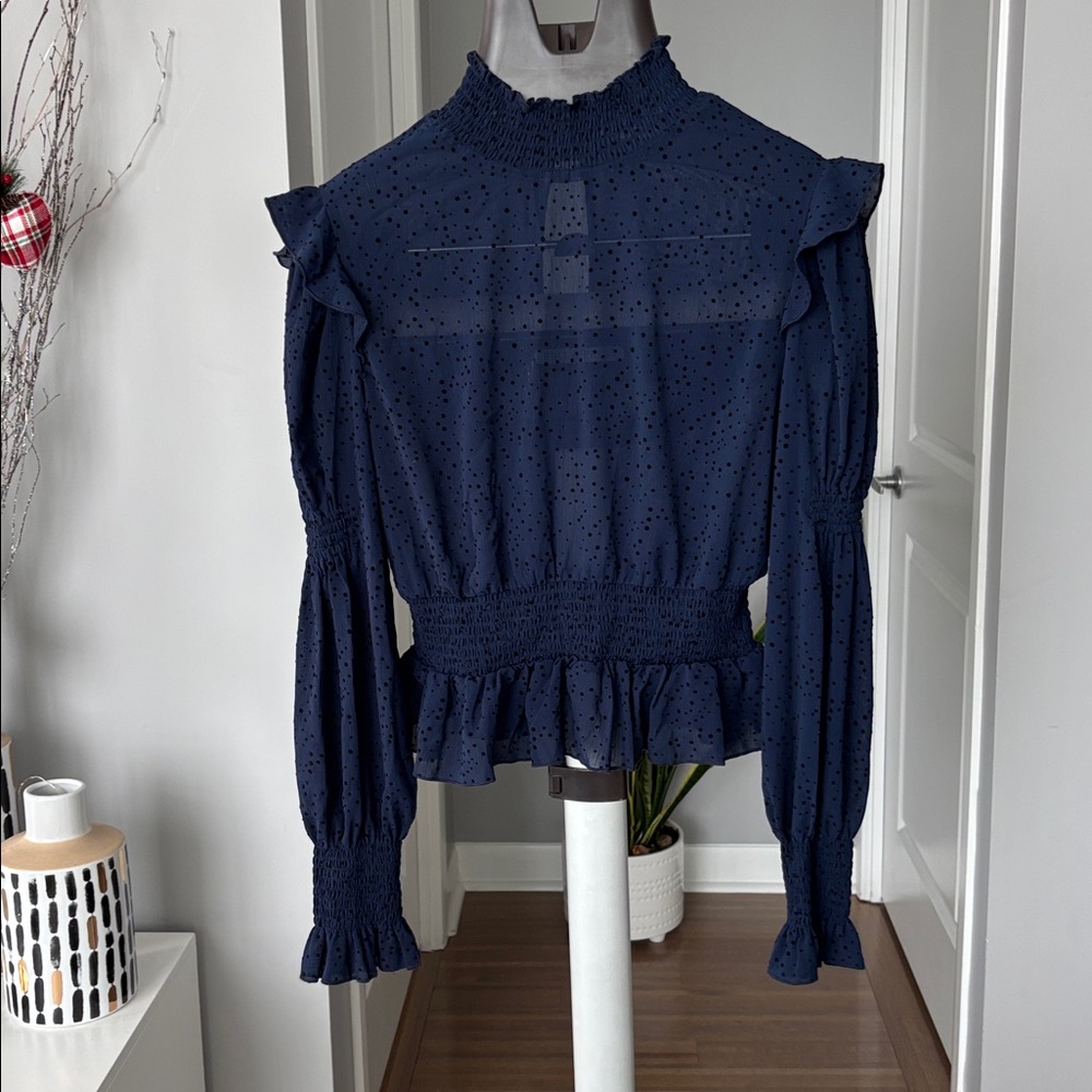 Finders Elegant Navy Ruffle Blouse